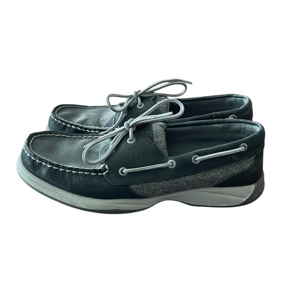 Sperry Women's Top-Sider Leather Boat Shoes Black Gray Sz 9.5M EUC
